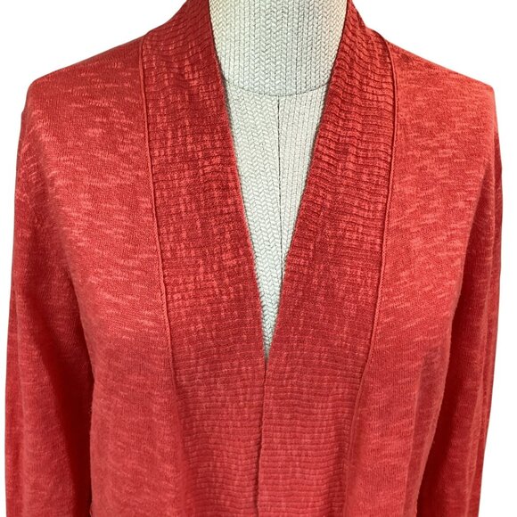 Eileen Fisher Open Front Linen Cotton Cardigan Sweater Womens PL Tangerine - Picture 6 of 10